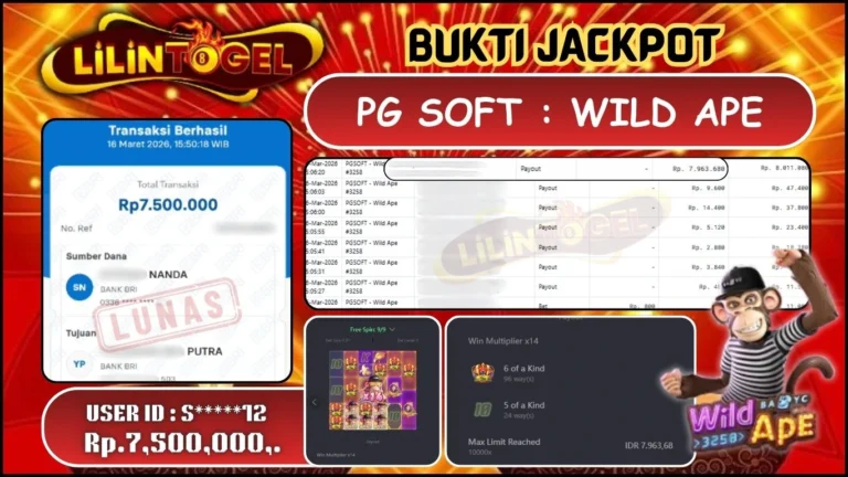 BUKTI WITHDRAW LILINTOGEL KEMENANGAN JACKPOT DI WILD APE 16 MARET 2026