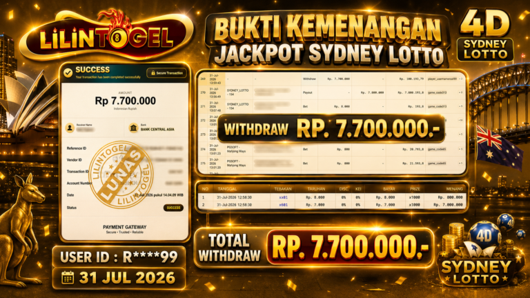 BUKTI WITHDRAW LILINTOGEL KEMENANGAN JACKPOT DI SYDNEY LOTTO 31 Juli 2026