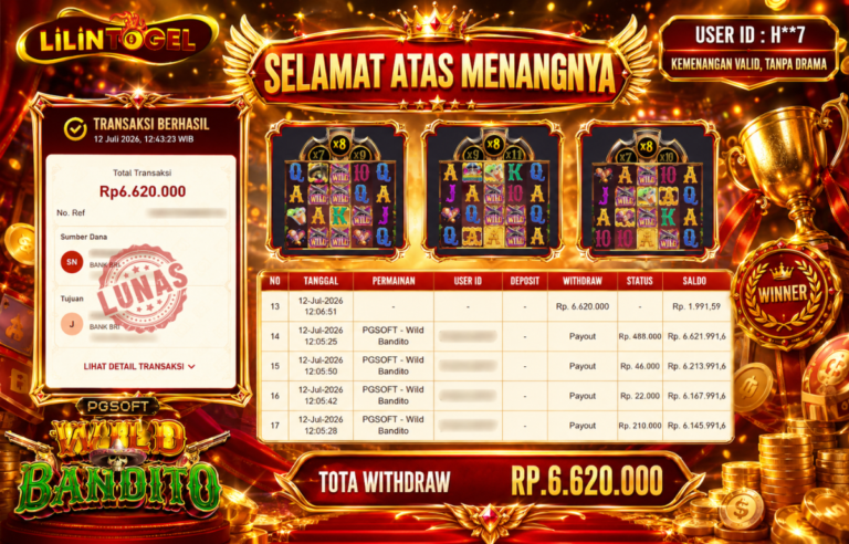BUKTI WITHDRAW LILINTOGEL KEMENANGAN JACKPOT DI WILD BANDITO 12 JULY 2026