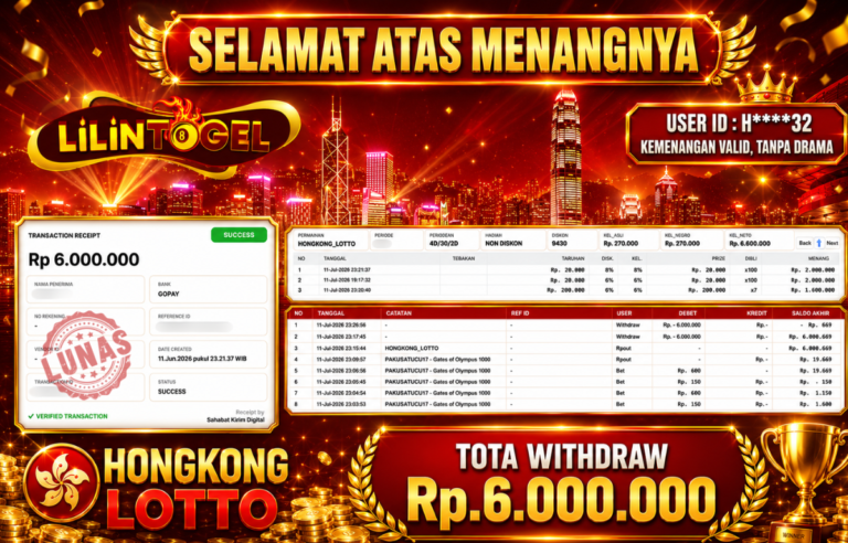 BUKTI WITHDRAW LILINTOGEL KEMENANGAN JACKPOT DI TOGEL HONGKONG LOTTO 12 JULY 2026