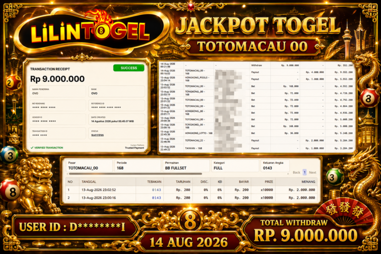 BUKTI WITHDRAW LILINTOGEL KEMENANGAN JACKPOT DI TOTOMACAU 00 14 Aug 2026