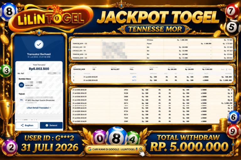 BUKTI WITHDRAW LILINTOGEL KEMENANGAN JACKPOT DI TENNESSE MOR 31 Juli 2026