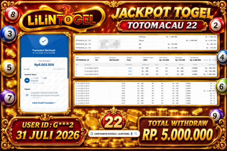 BUKTI WITHDRAW LILINTOGEL KEMENANGAN JACKPOT DI TOTOMACAU 22 31 Juli 2026