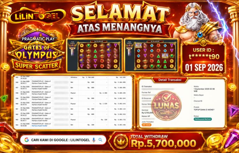 BUKTI WITHDRAW LILINTOGEL KEMENANGAN JACKPOT DI GATE OF OLYMPUS SUPER SCATTER 01 Sep 2026